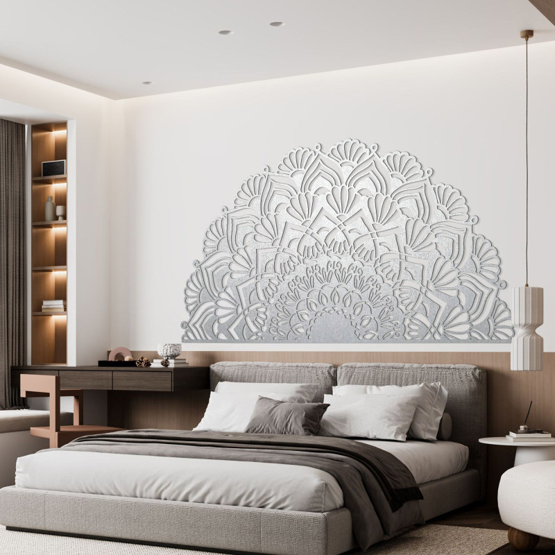 Luxurious wooden semicircular mandala for a stylish boho interior.