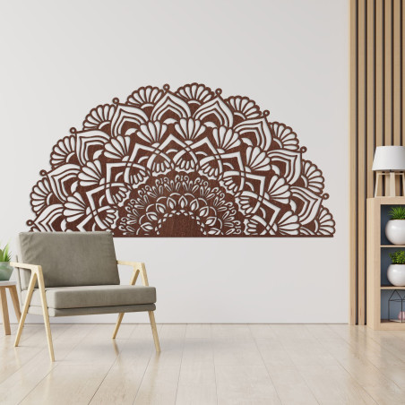 Luxurious wooden semicircular mandala for a stylish boho interior.