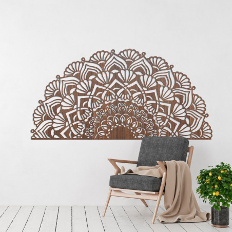 Luxurious wooden mandala on the wall in an elegant boho style interior