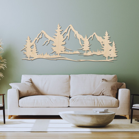 Wooden wall decoration of mighty mountains and forest