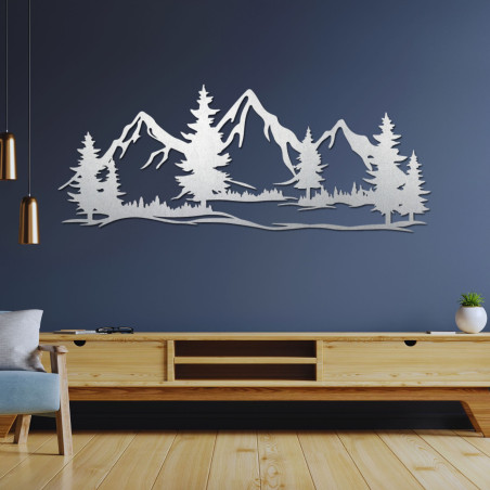 Wooden wall decoration of mighty mountains and forest