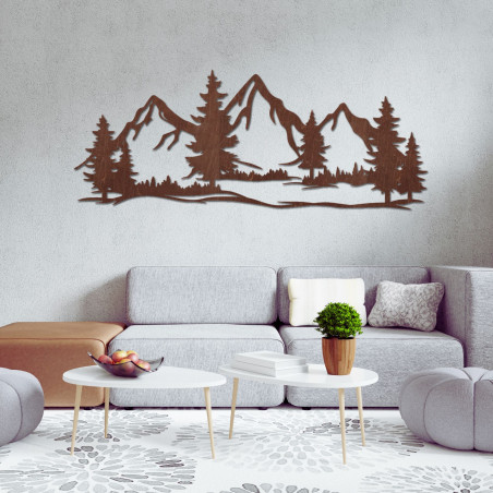 Wooden wall decoration of mighty mountains and forest