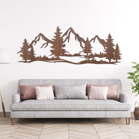 Wooden wall painting of mountains and forest