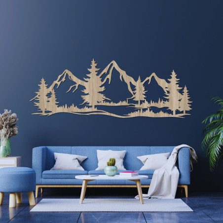 Wooden wall painting of mountains and forest