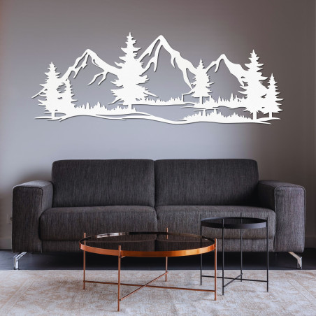 Wooden wall painting of mountains and forest