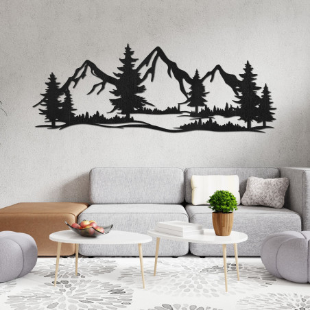 Wooden wall painting of mountains and forest