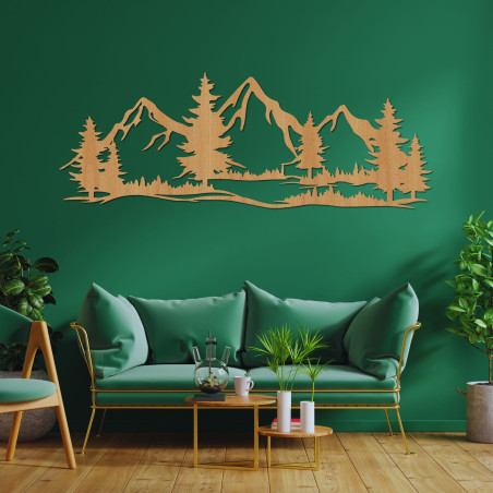Wooden wall painting of mountains and forest - ALPIUM