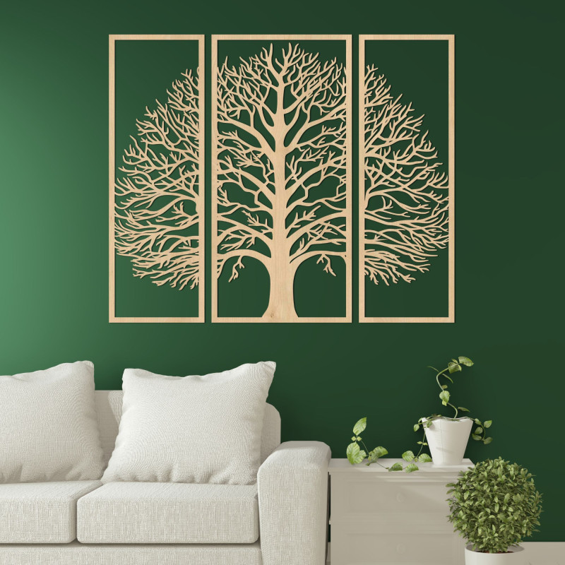 Wooden wall decoration three-part tree of life - DIVISA