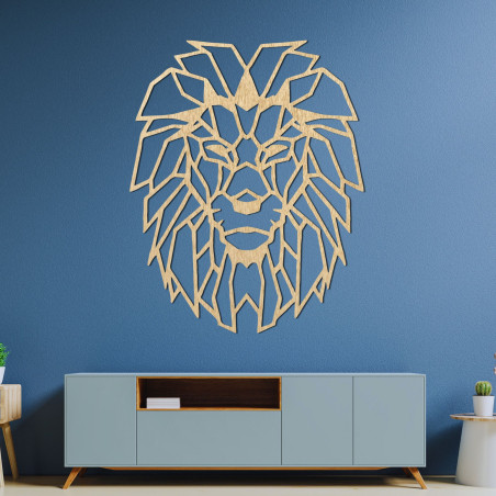 Geometric wooden lion - modern wall decoration
