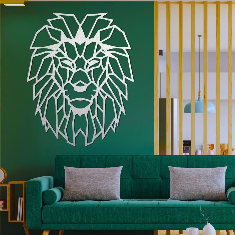 Geometric wooden lion - modern wall decoration
