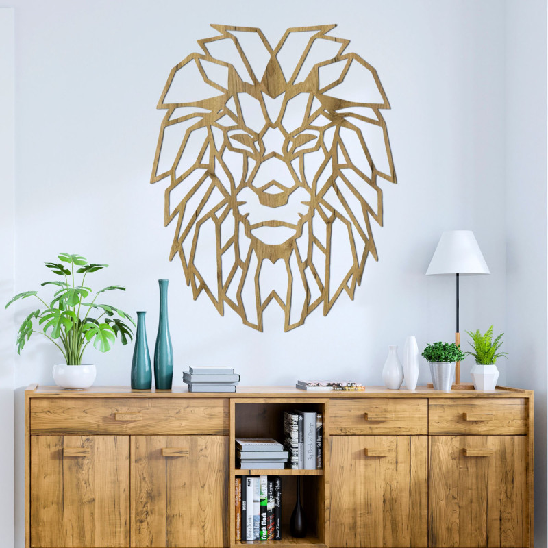 Geometric wooden wall painting lion head - LEONART