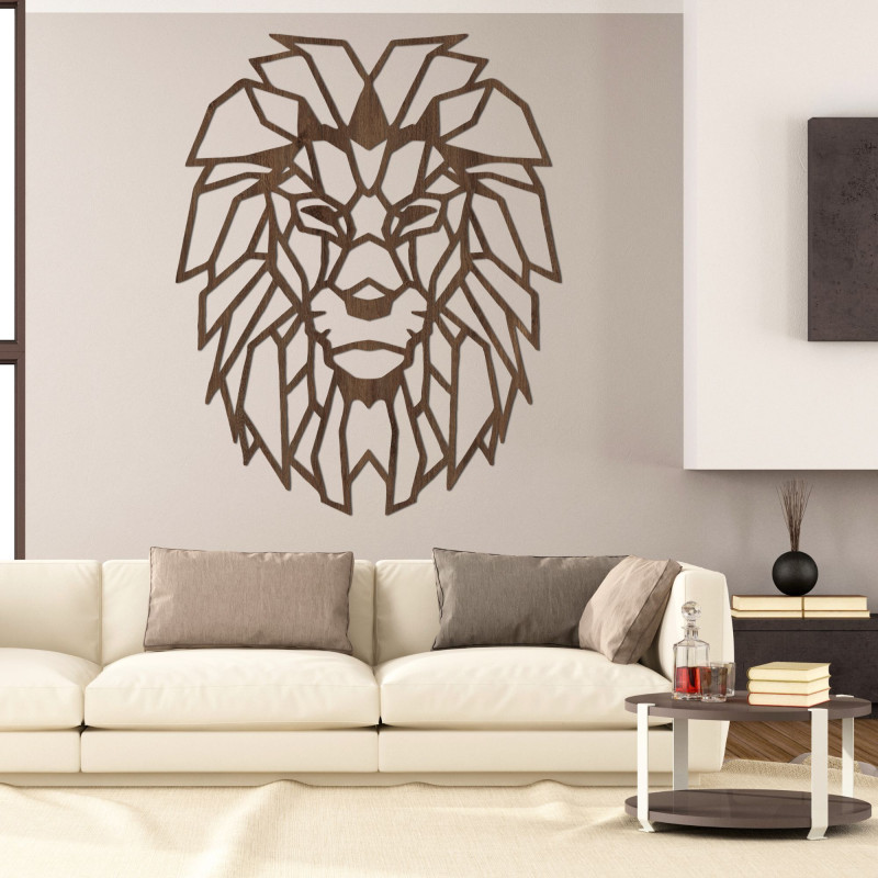 Geometric wooden wall painting lion head - LEONART