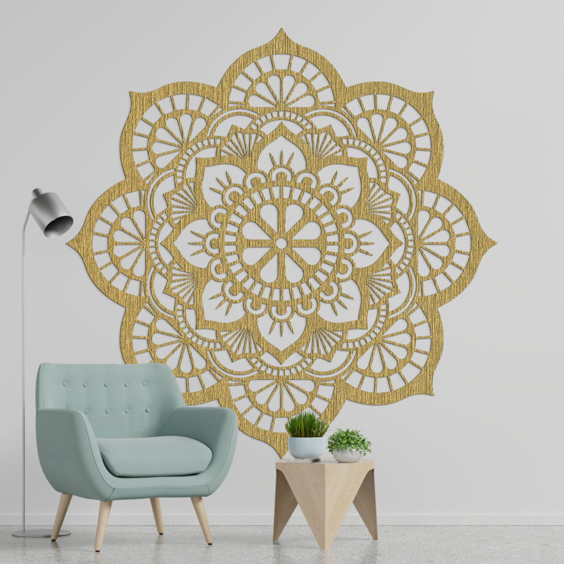 Natural wooden wall decoration in the shape of a blooming flower