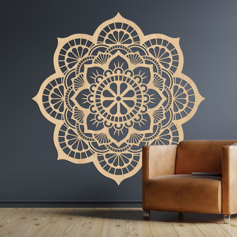 Wooden wall painting mandala motif lotus flower - LOTOIS