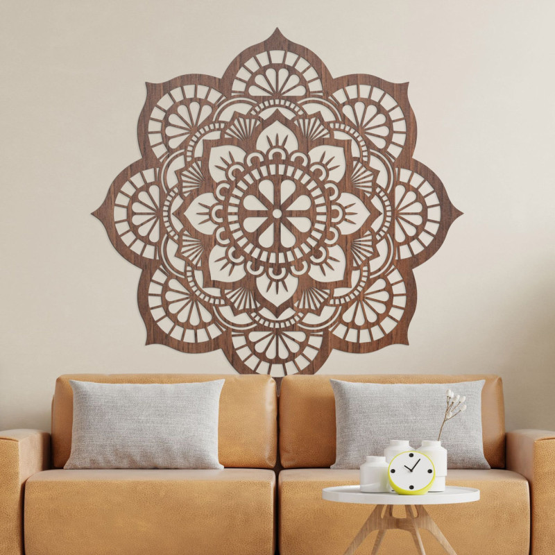 Wooden wall painting mandala with lotus flower motif - LOTOIS