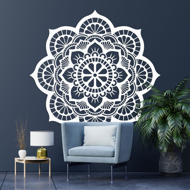 Wooden wall painting mandala with lotus flower motif - LOTOIS