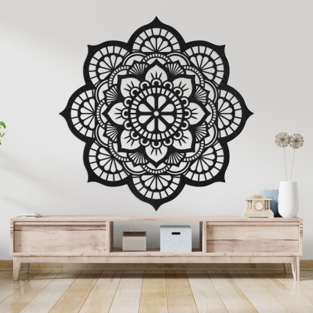 Wooden wall painting mandala with lotus flower motif - LOTOIS