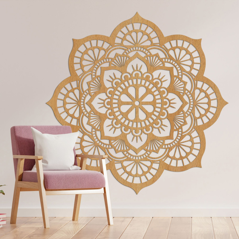 Wooden wall painting mandala with lotus flower motif - LOTOIS