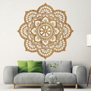 Wooden wall painting mandala with lotus flower motif - LOTOIS