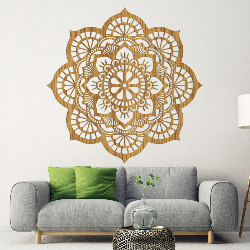 Wooden wall painting mandala with lotus flower motif - LOTOIS
