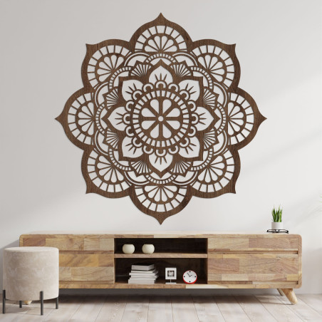 Wooden wall painting mandala with lotus flower motif - LOTOIS
