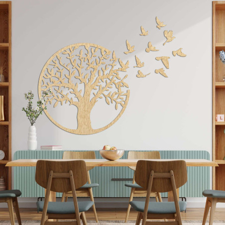 Wooden picture tree of life flying birds