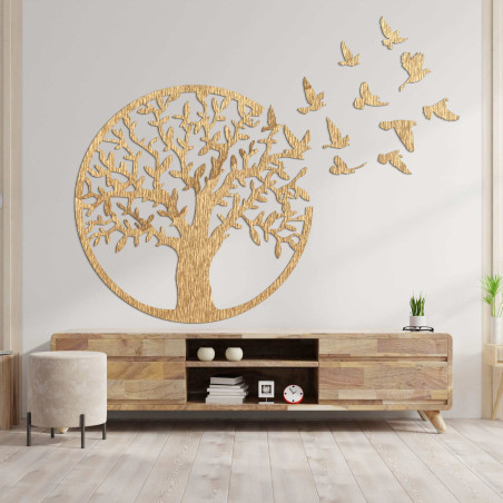 Wooden picture of flying birds