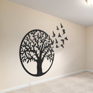 Wooden picture of the tree of life with a flying bird 2