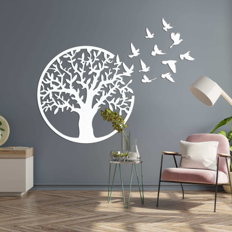 Wooden picture of the tree of life with a flying bird