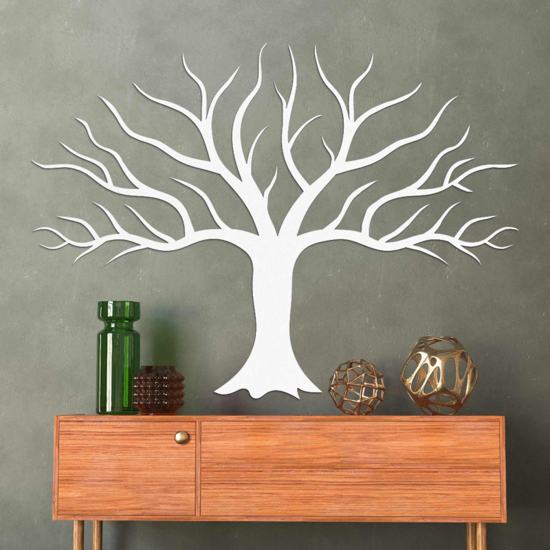 Wooden picture on the wall with tree branches