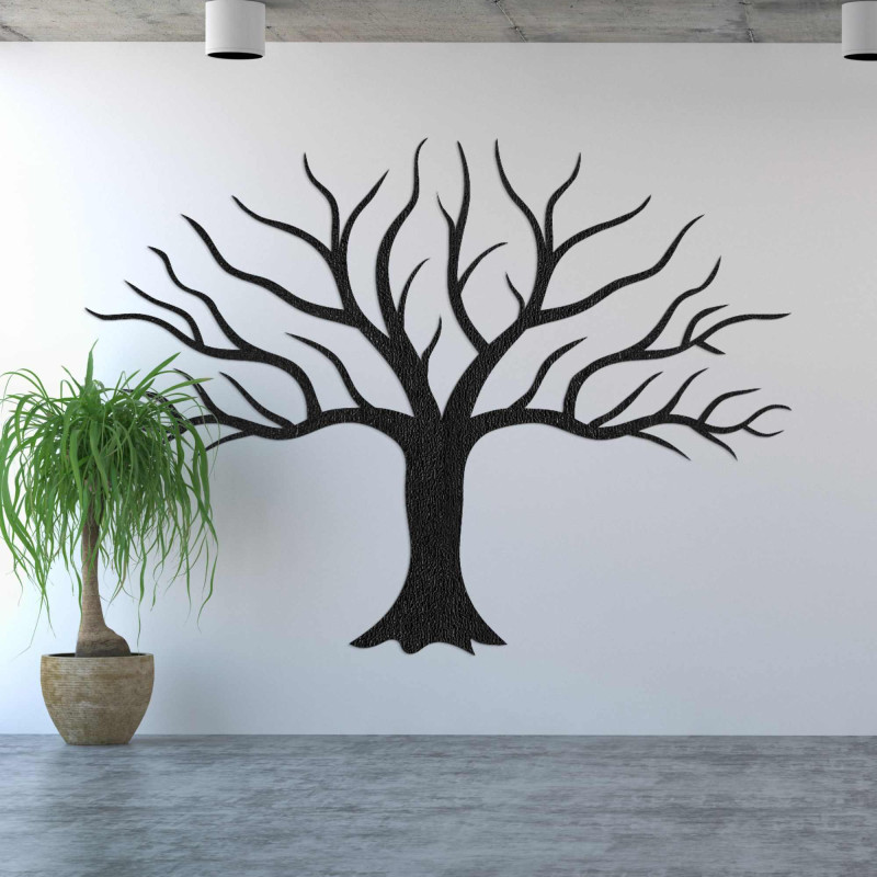 Wooden picture on the wall with tree branches