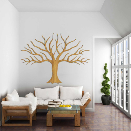 Wooden picture on the wall with tree branches