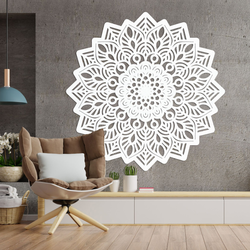 Luxurious wooden wall decoration with a sun mandala motif