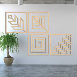 Wooden wall painting four elements 2