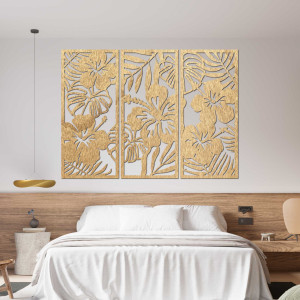 3-Piece Wooden Painting of Ibishtek Flower - DROBERE 2