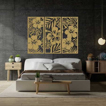 3-Piece Wooden Painting of Ibishtek Flower - DROBERE