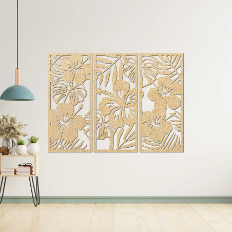 3-Piece Wooden Painting of Ibishtek Flower - DROBERE