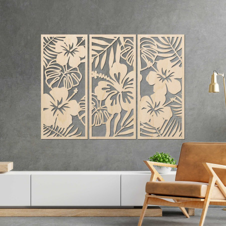 3-Piece Wooden Painting of Ibishtek Flower - DROBERE