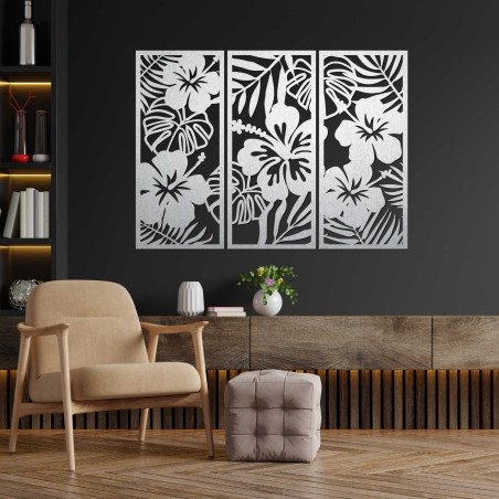 3-Piece Wooden Painting of Ibishtek Flower - DROBERE