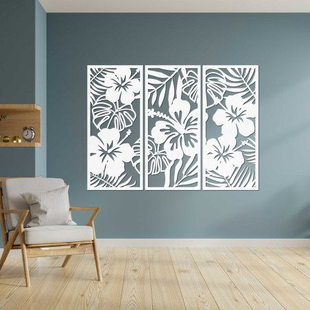 3-Piece Wooden Painting of Ibishtek Flower - DROBERE