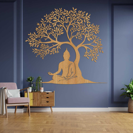Wooden picture of the tree of life and Buddha - MOTERO