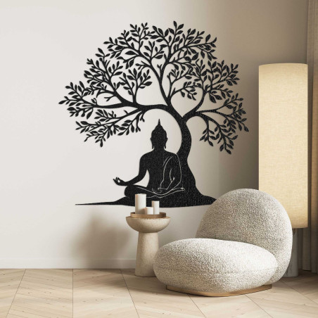 Wooden picture of the tree of life and Buddha - MOTERO