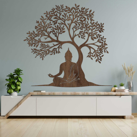 Wooden picture of the tree of life and Buddha - MOTERO