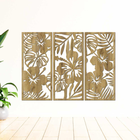 Wooden wall decoration: Exotic flower and leaves
