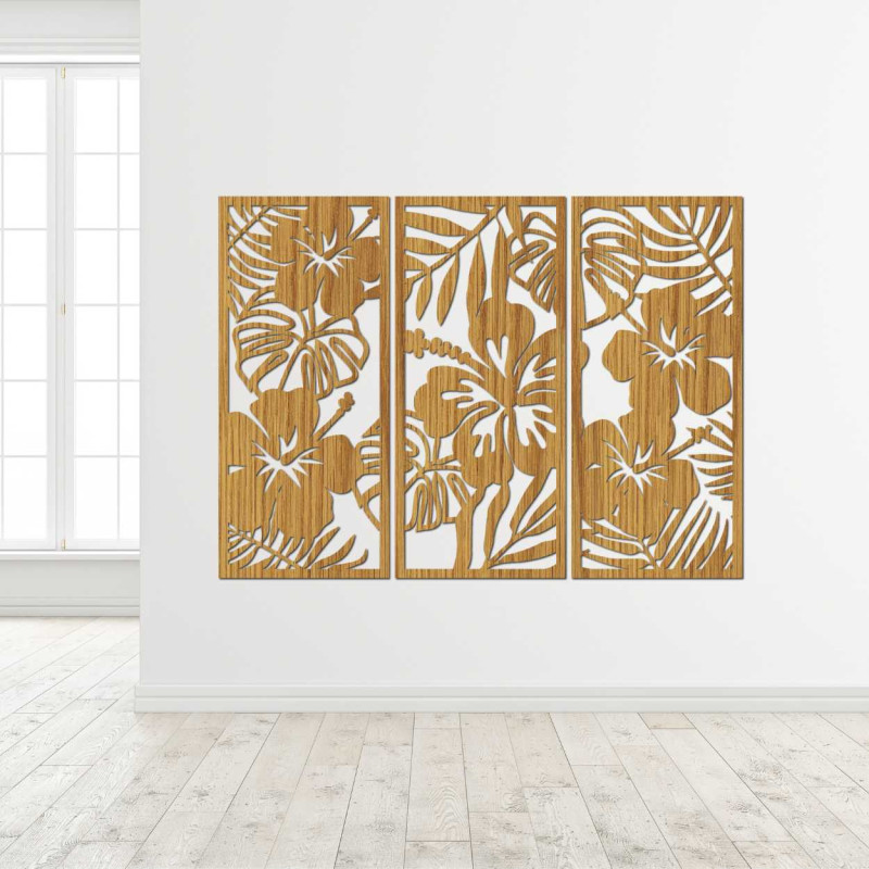 Wooden wall decoration: Exotic flower and leaves