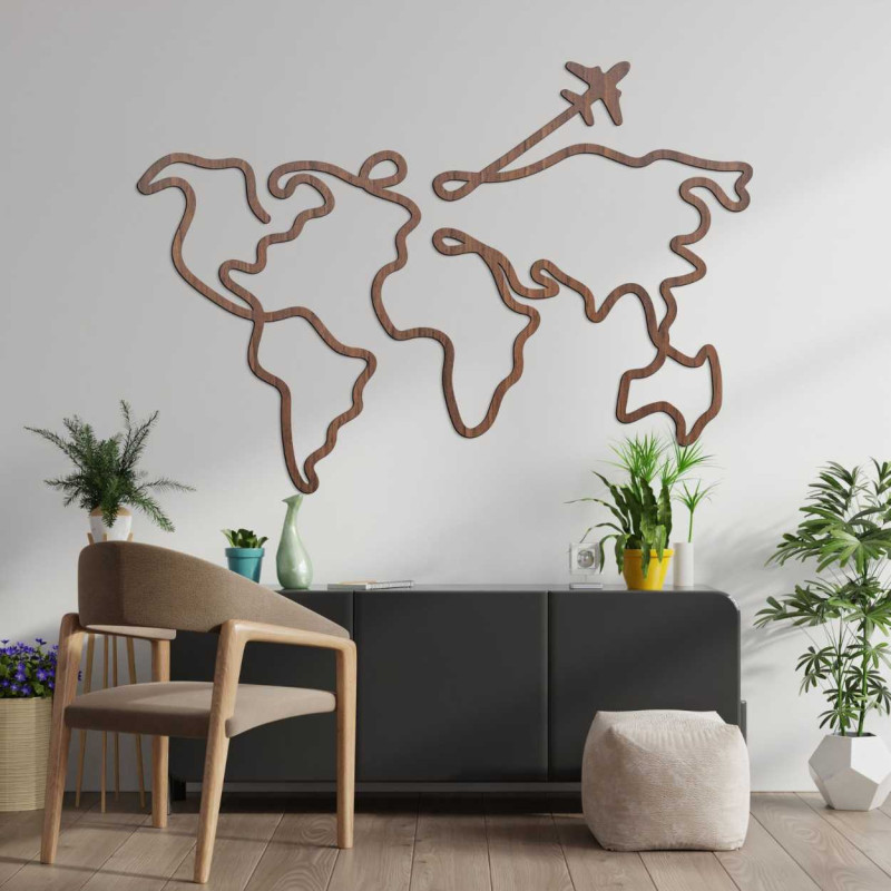 world maps connected in one elegant stroke create the impression of a continuous journey.