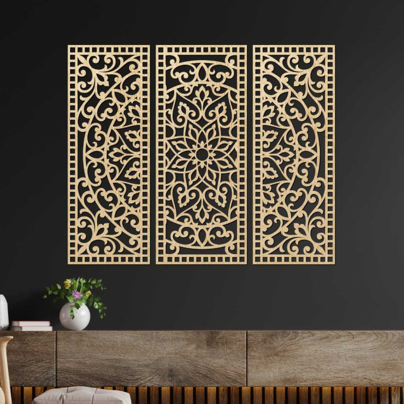 Wall decoration three-piece panel mandala - AURELIA