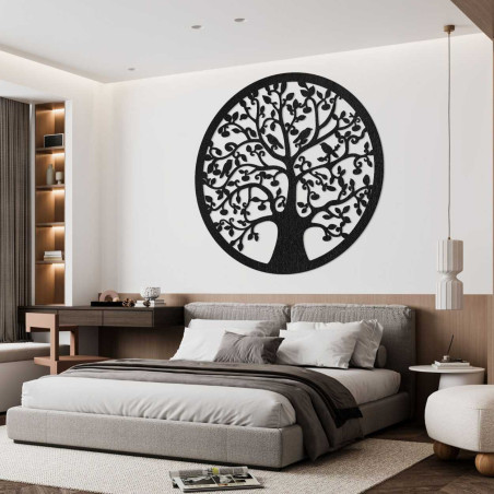 Wooden carved Tree of Life with birds in a circle, Oak Bronze decor.