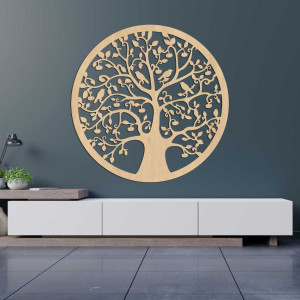 Wooden carved Tree of Life with birds in a circle, Oak Bronze decor. 2