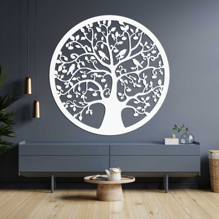 Wooden carved Tree of Life with birds in a circle, Oak Bronze decor.